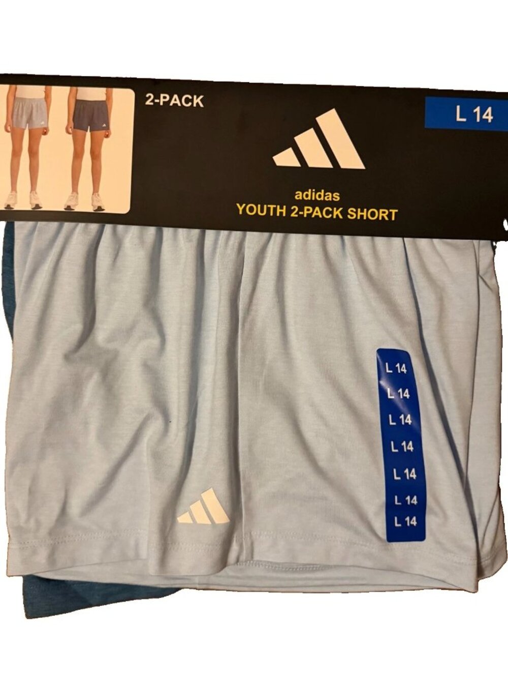 NEW Adidas Youth Girls 2-pack short - Large (14) Blue & Navy